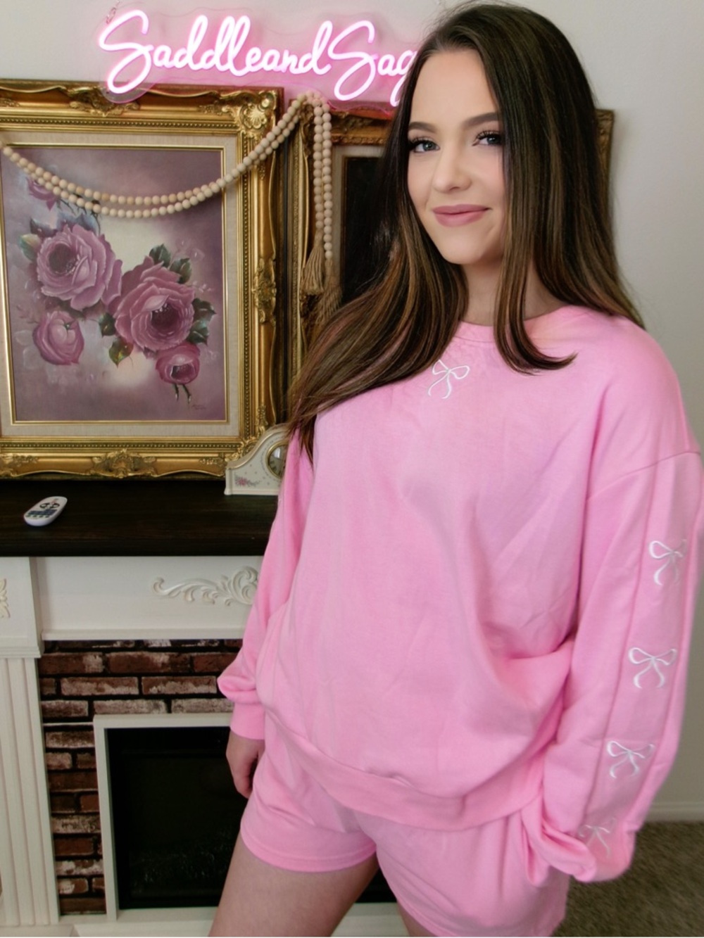 Pink Dream Lounge Long sleeve Bow set